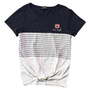 Auburn University War Eagle Front Tie Colorblock Gray & White T-Shirt Small